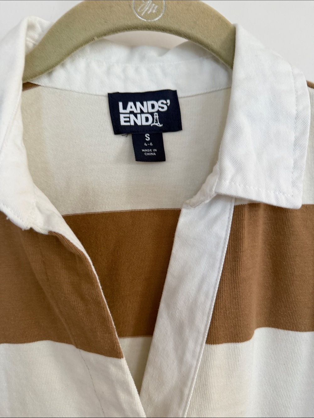 Lands' End Wide-Stripe Rugby Pullover in Cream and Brown - Picture 2 of 6